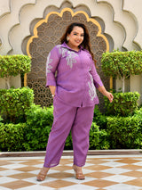 Lavender Grace Embroidered Mul Chanderi Co-ord Set