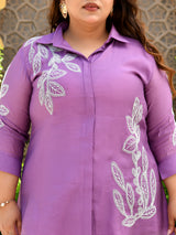 Lavender Grace Embroidered Mul Chanderi Co-ord Set