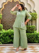 Sage Leaf Embroidered Mul Chanderi Co-ord Set.