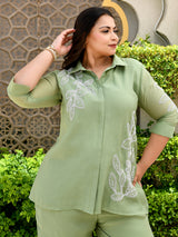 Sage Leaf Embroidered Mul Chanderi Co-ord Set.