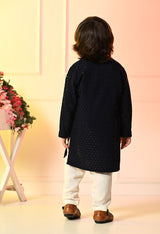 Boys Embroidered Navy Blue Rayon Kurta Pant Set