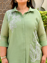 Sage Leaf Embroidered Mul Chanderi Co-ord Set.