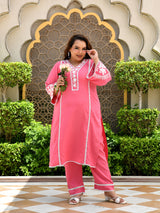 Meher Pink Aari Work Kurta Set