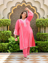 Meher Pink Aari Work Kurta Set