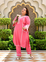 Meher Pink Aari Work Kurta Set