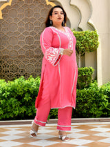 Meher Pink Aari Work Kurta Set