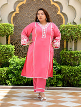Meher Pink Aari Work Kurta Set