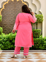 Meher Pink Aari Work Kurta Set