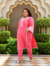 Meher Pink Aari Work Kurta Set