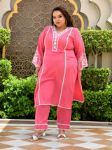 Meher Pink Aari Work Kurta Set
