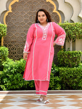 Meher Pink Aari Work Kurta Set