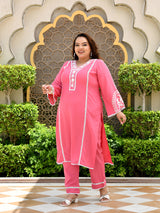 Meher Pink Aari Work Kurta Set