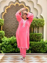 Meher Pink Aari Work Kurta Set
