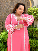Meher Pink Aari Work Kurta Set