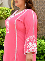 Meher Pink Aari Work Kurta Set