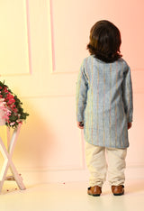 Boys Asymmetrical Blue Embroidered Kurta Pant Set