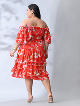 Trendy Ruffle Coral Bloom Rayon Dress