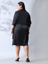 Stylish Classic Black Belted Flare Dress