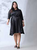 Stylish Classic Black Belted Flare Dress