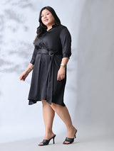 Stylish Classic Black Belted Flare Dress