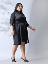 Stylish Classic Black Belted Flare Dress