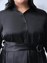 Stylish Classic Black Belted Flare Dress