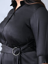 Stylish Classic Black Belted Flare Dress