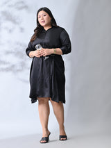 Stylish Classic Black Belted Flare Dress