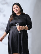Stylish Classic Black Belted Flare Dress