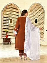 Zariya Coffee Mul Chanderi Kurta Set with Dupatta