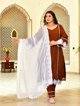 Zariya Coffee Mul Chanderi Kurta Set with Dupatta