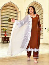Zariya Coffee Mul Chanderi Kurta Set with Dupatta