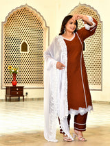 Zariya Coffee Mul Chanderi Kurta Set with Dupatta