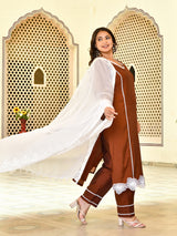 Zariya Coffee Mul Chanderi Kurta Set with Dupatta
