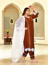 Zariya Coffee Mul Chanderi Kurta Set with Dupatta