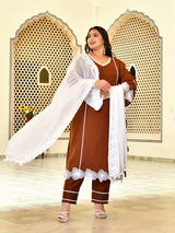 Zariya Coffee Mul Chanderi Kurta Set with Dupatta