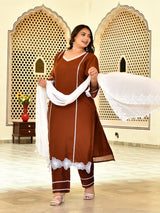 Zariya Coffee Mul Chanderi Kurta Set with Dupatta