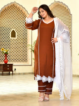 Zariya Coffee Mul Chanderi Kurta Set with Dupatta