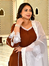 Zariya Coffee Mul Chanderi Kurta Set with Dupatta
