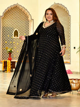 Royal Black Mukaish Georgette Anarkali with Dupatta
