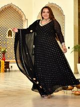 Royal Black Mukaish Georgette Anarkali with Dupatta