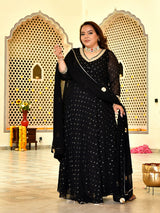 Royal Black Mukaish Georgette Anarkali with Dupatta