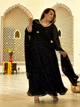 Royal Black Mukaish Georgette Anarkali with Dupatta