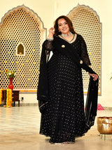 Royal Black Mukaish Georgette Anarkali with Dupatta