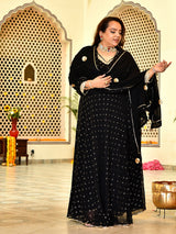 Royal Black Mukaish Georgette Anarkali with Dupatta