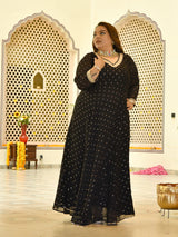 Royal Black Mukaish Georgette Anarkali with Dupatta