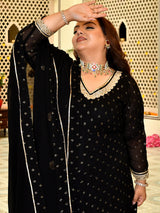 Royal Black Mukaish Georgette Anarkali with Dupatta