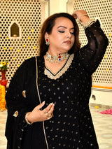 Royal Black Mukaish Georgette Anarkali with Dupatta