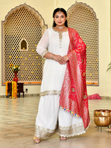 Regal White Mukaish Sharara with Banarasi Dupatta
