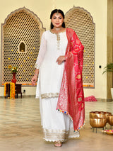 Regal White Mukaish Sharara with Banarasi Dupatta